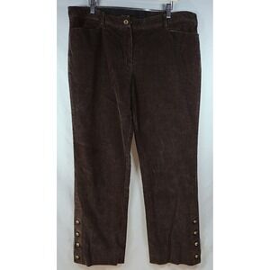 Doncaster Sport Brown‎ Corduroy Cropped Pants Button Hem Size 12 Preppy Classic